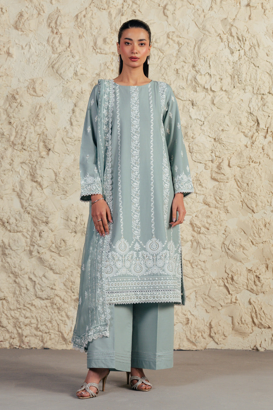 3 PIECE EMBROIDERED LAWN SUIT WITH BAMBER CHIFFON DUPATTA-MISTY JADE (UNSTITCHED)
