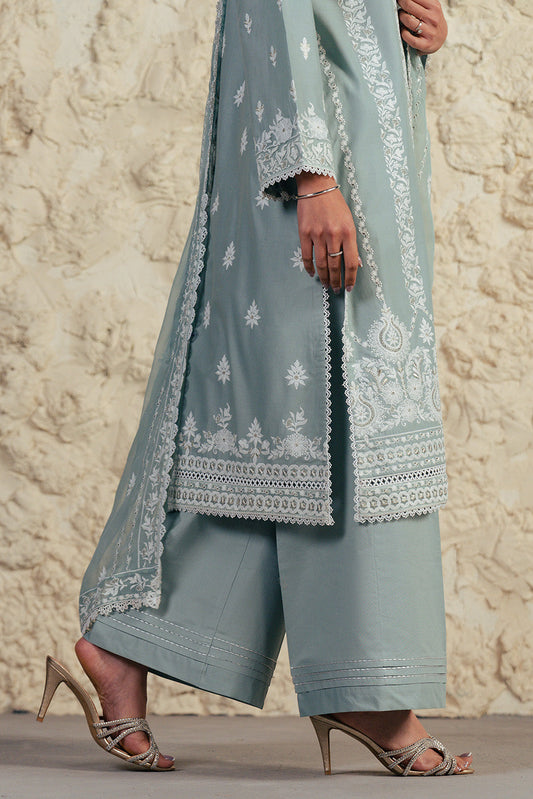 3 PIECE EMBROIDERED LAWN SUIT WITH BAMBER CHIFFON DUPATTA-MISTY JADE (UNSTITCHED)