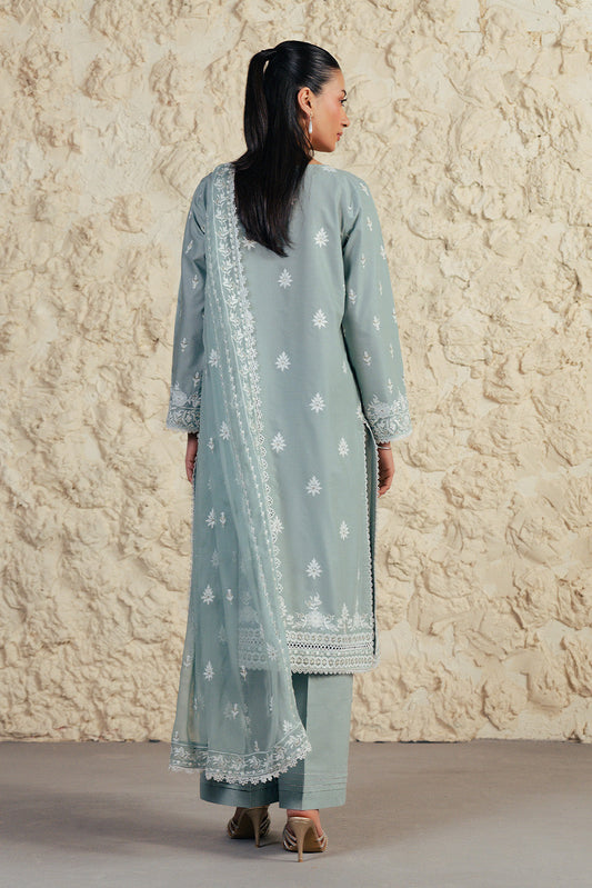 3 PIECE EMBROIDERED LAWN SUIT WITH BAMBER CHIFFON DUPATTA-MISTY JADE (UNSTITCHED)