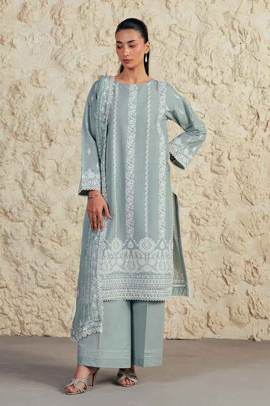 3 PIECE EMBROIDERED LAWN SUIT WITH BAMBER CHIFFON DUPATTA-MISTY JADE (UNSTITCHED)