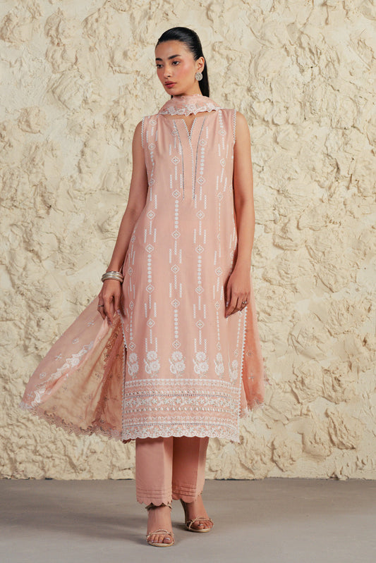 3 PIECE EMBROIDERED LAWN SUIT WITH BAMBER CHIFFON DUPATTA-CORAL HAZE (UNSTITCHED)