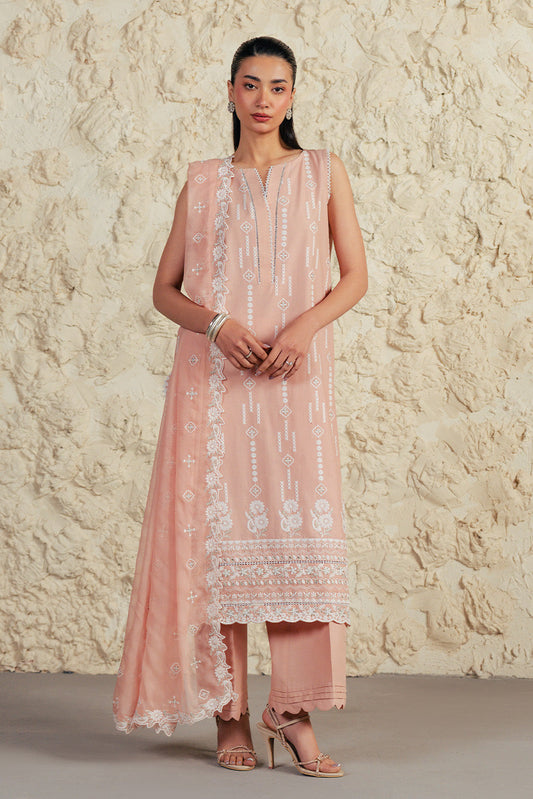 3 PIECE EMBROIDERED LAWN SUIT WITH BAMBER CHIFFON DUPATTA-CORAL HAZE (UNSTITCHED)