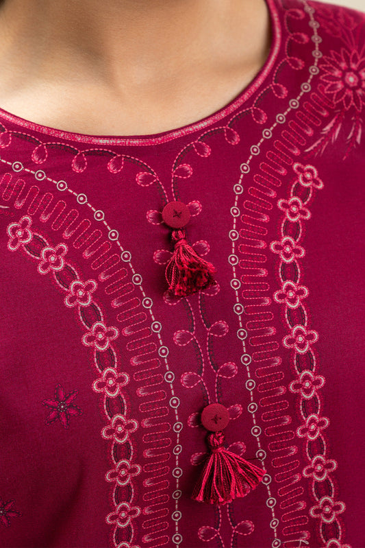 2 PIECE EMBROIDERED LAWN SUIT-TIMELESS CHERRY (UNSTITCHED)