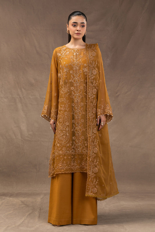 4 PIECE EMBROIDERED CHIFFON SUIT-GOLD SECRET (UNSTITCHED)