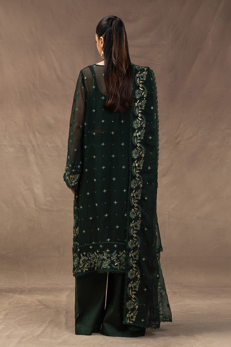 4 PIECE EMBROIDERED CHIFFON SUIT-EVERGREEN GROVE (UNSTITCHED)