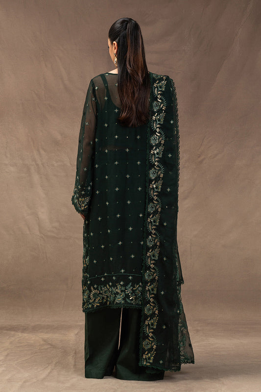 4 PIECE EMBROIDERED CHIFFON SUIT-EVERGREEN GROVE (UNSTITCHED)