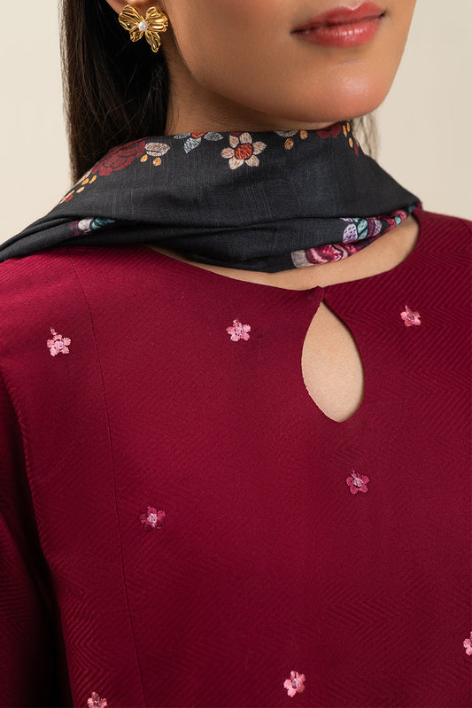 3 PIECE EMBROIDERED  TEXTURED LAWN SUIT-GARNET GRACE (UNSTITCHED)