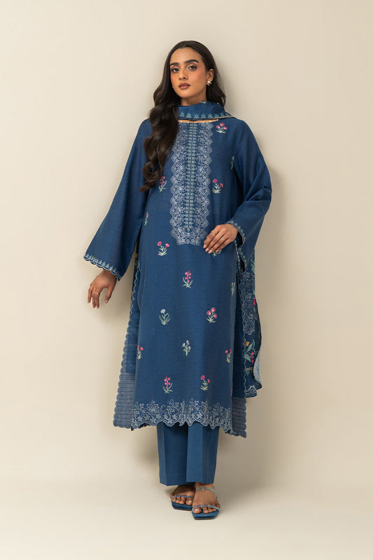 3 PIECE EMBROIDERED  TEXTURED LAWN SUIT-INDIGO HAZE (UNSTITCHED)