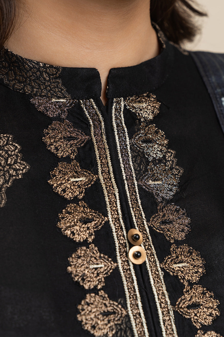 3 PIECE EMBROIDERED JACQUARD SUIT-ANTIQUE BRONZE (UNSTITCHED)