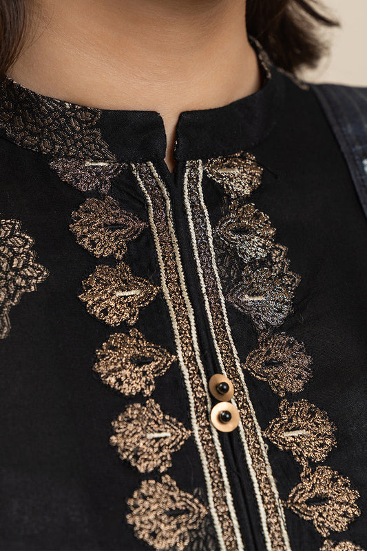 3 PIECE EMBROIDERED JACQUARD SUIT-ANTIQUE BRONZE (UNSTITCHED)