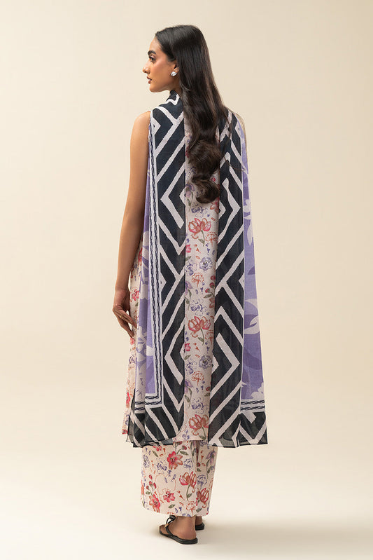 3 PIECE PRINTED LAWN SUIT-SOFT FERN (UNSTITCHED)