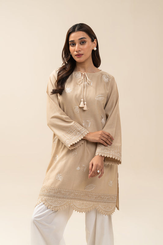 1 PIECE EMBROIDERED  TEXTURED LAWN SHIRT-SAND EDEN (UNSTITCHED)
