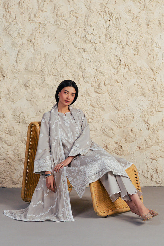 3 PIECE EMBROIDERED LAWN SUIT WITH BAMBER CHIFFON DUPATTA-GREY GRANITE (UNSTITCHED)