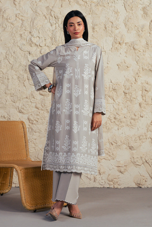 3 PIECE EMBROIDERED SUIT WITH BAMBER CHIFFON DUPATTA-GREY GRANITE (UNSTITCHED)