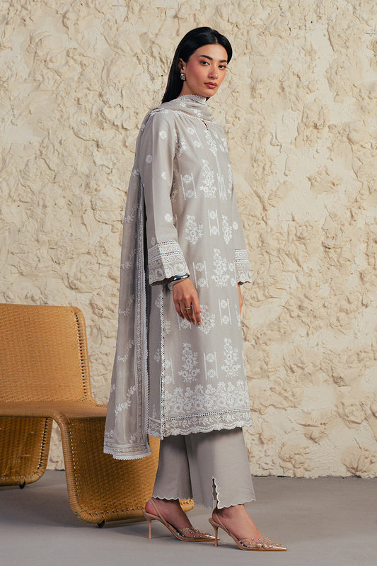 3 PIECE EMBROIDERED SUIT WITH BAMBER CHIFFON DUPATTA-GREY GRANITE (UNSTITCHED)