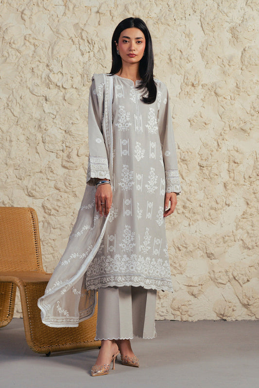 3 PIECE EMBROIDERED LAWN SUIT WITH BAMBER CHIFFON DUPATTA-GREY GRANITE (UNSTITCHED)