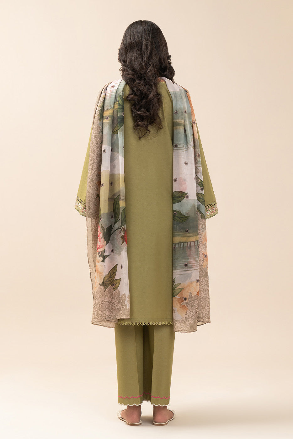 2 PIECE EMBROIDERED LAWN SUIT-OLIVE LUXE (UNSTITCHED)