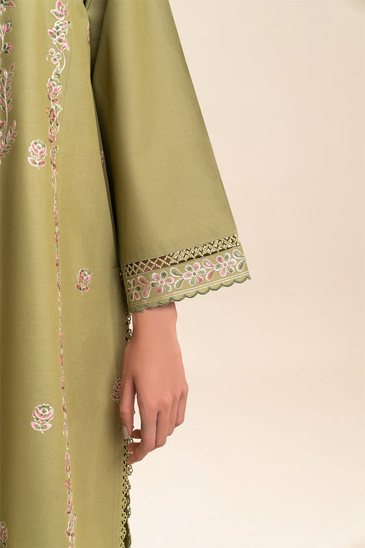 2 PIECE EMBROIDERED LAWN SUIT-OLIVE LUXE (UNSTITCHED)