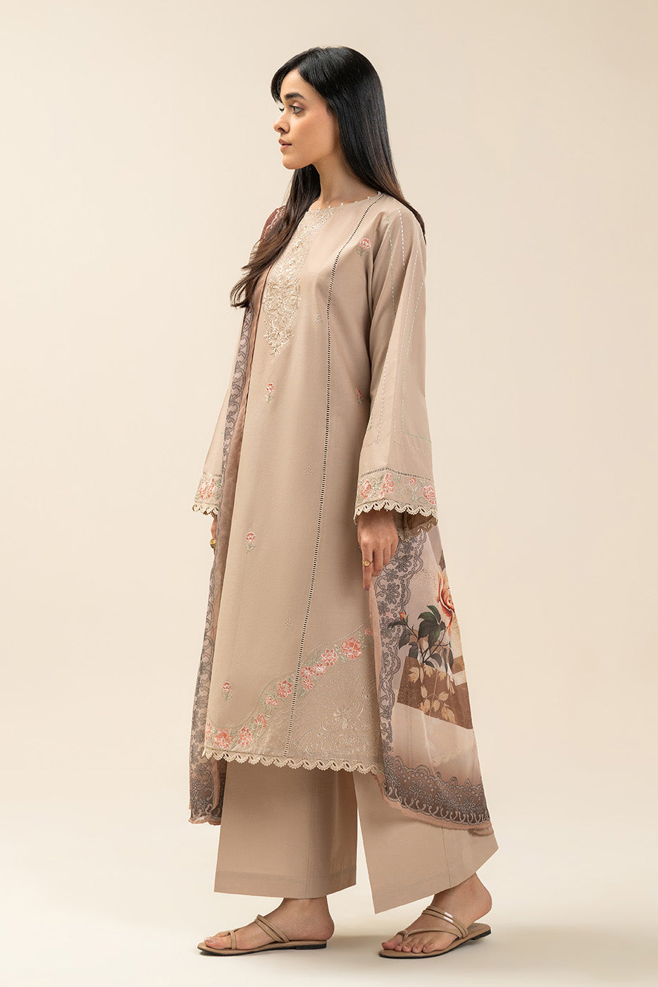 2 PIECE EMBROIDERED LAWN SUIT-PEARL CREAM (UNSTITCHED)