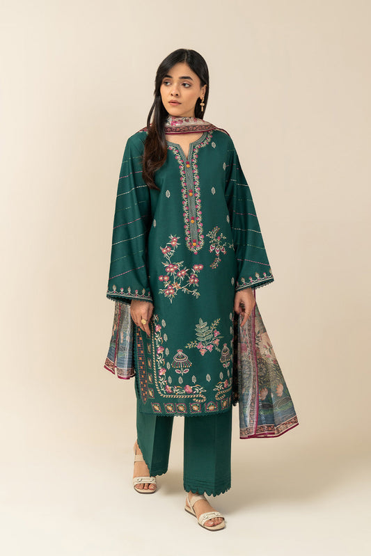 3 PIECE EMBROIDERED LAWN SUIT-MUGHAL GREENS (UNSTITCHED)