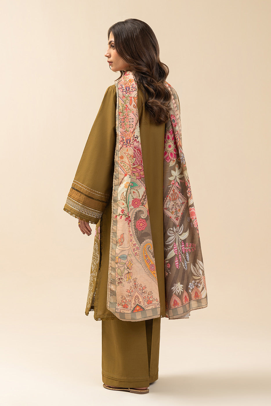 3 PIECE EMBROIDERED LAWN SUIT-OLIVE CHARM (UNSTITCHED)