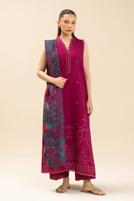 3 PIECE EMBROIDERED LAWN SUIT-FUSCHIA DREAM (UNSTITCHED)