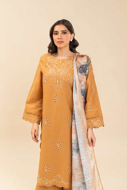 3 PIECE EMBROIDERED LAWN SUIT-MARIGOLD GRID (UNSTITCHED)