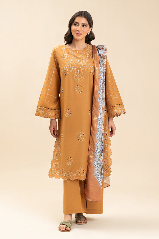 3 PIECE EMBROIDERED LAWN SUIT-MARIGOLD GRID (UNSTITCHED)