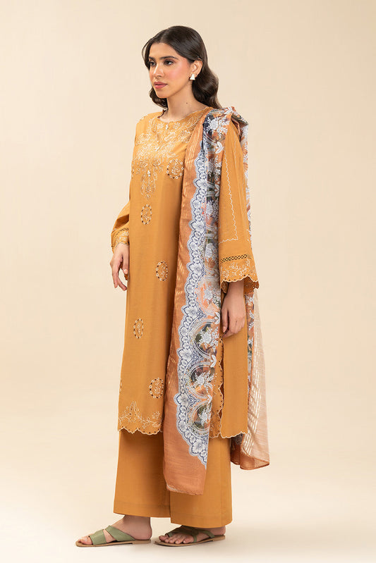 3 PIECE EMBROIDERED LAWN SUIT-MARIGOLD GRID (UNSTITCHED)
