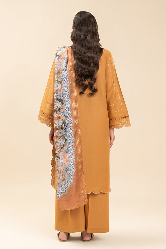 3 PIECE EMBROIDERED LAWN SUIT-MARIGOLD GRID (UNSTITCHED)