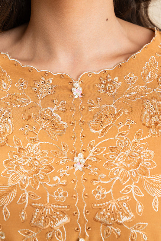 3 PIECE EMBROIDERED LAWN SUIT-MARIGOLD GRID (UNSTITCHED)