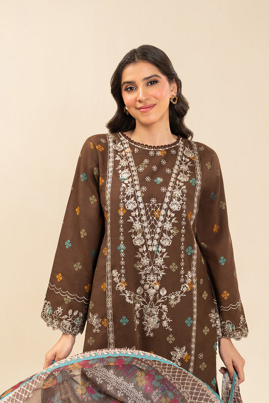 3 PIECE EMBROIDERED  JACQUARD SUIT-RUSTIC BRONZE (UNSTITCHED)