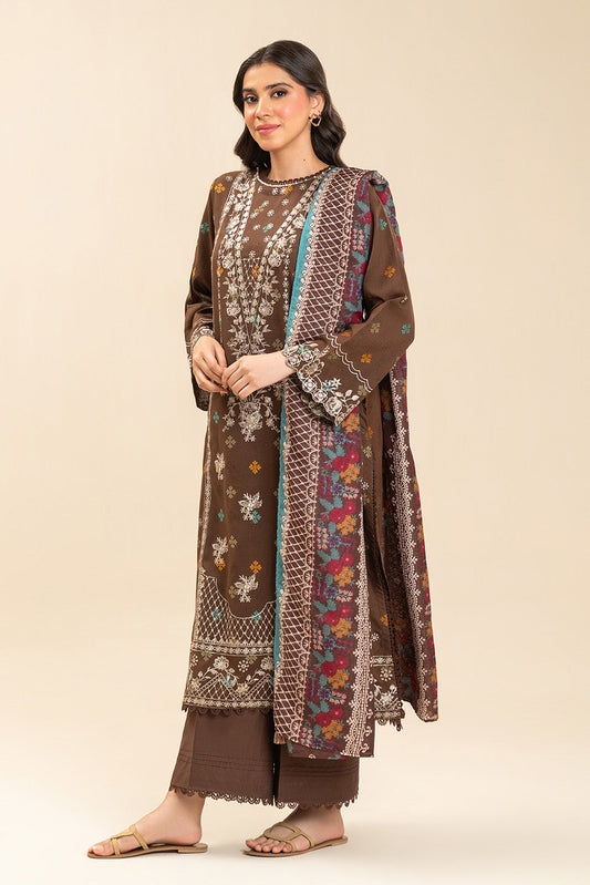 3 PIECE EMBROIDERED  JACQUARD SUIT-RUSTIC BRONZE (UNSTITCHED)