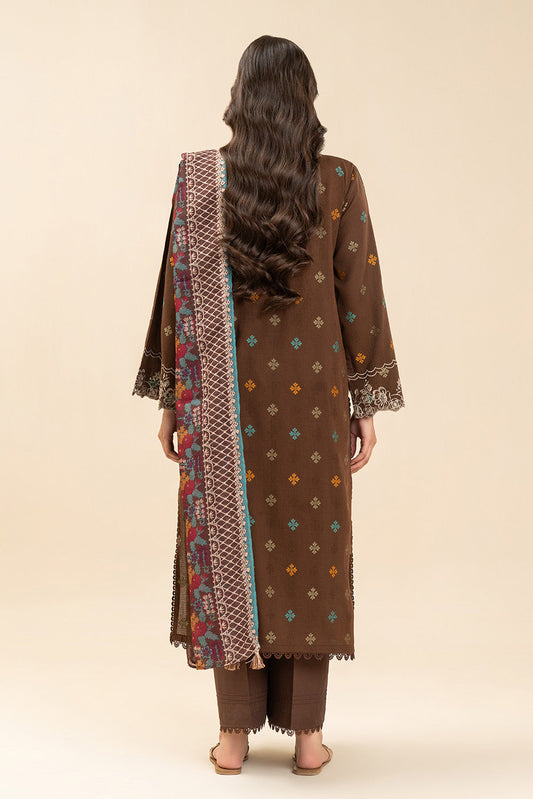 3 PIECE EMBROIDERED  JACQUARD SUIT-RUSTIC BRONZE (UNSTITCHED)