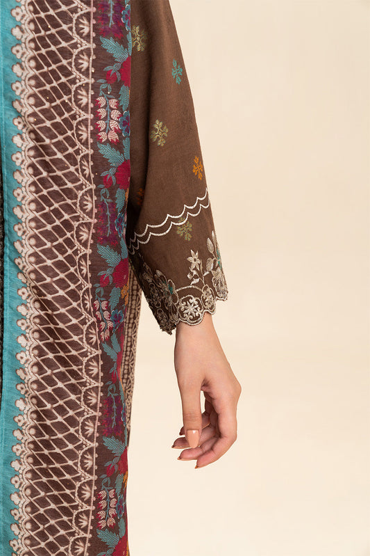 3 PIECE EMBROIDERED  JACQUARD SUIT-RUSTIC BRONZE (UNSTITCHED)