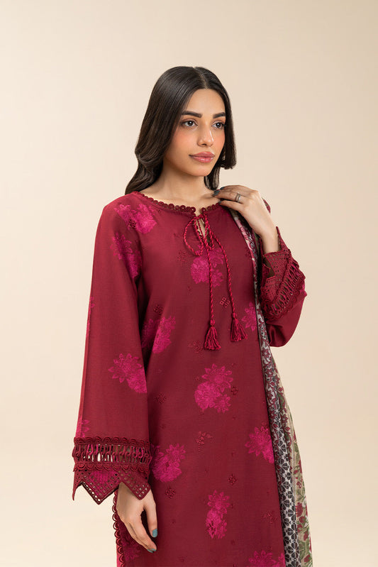 3 PIECE EMBROIDERED  JACQUARD SUIT-CARMINE PETAL (UNSTITCHED)