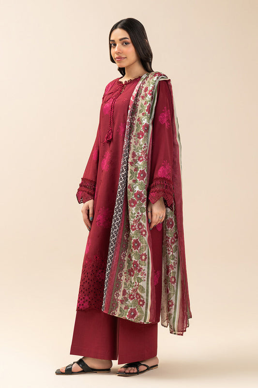 3 PIECE EMBROIDERED  JACQUARD SUIT-CARMINE PETAL (UNSTITCHED)