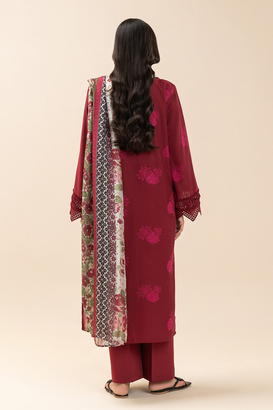 3 PIECE EMBROIDERED  JACQUARD SUIT-CARMINE PETAL (UNSTITCHED)