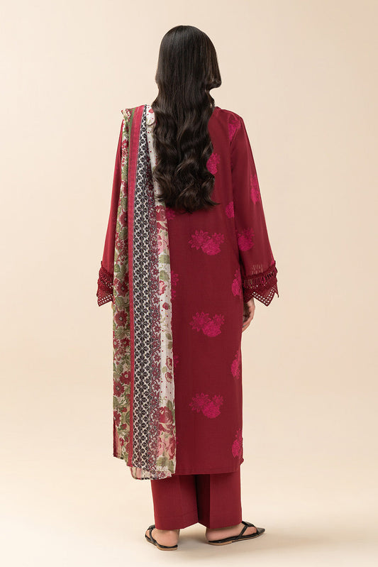3 PIECE EMBROIDERED  JACQUARD SUIT-CARMINE PETAL (UNSTITCHED)
