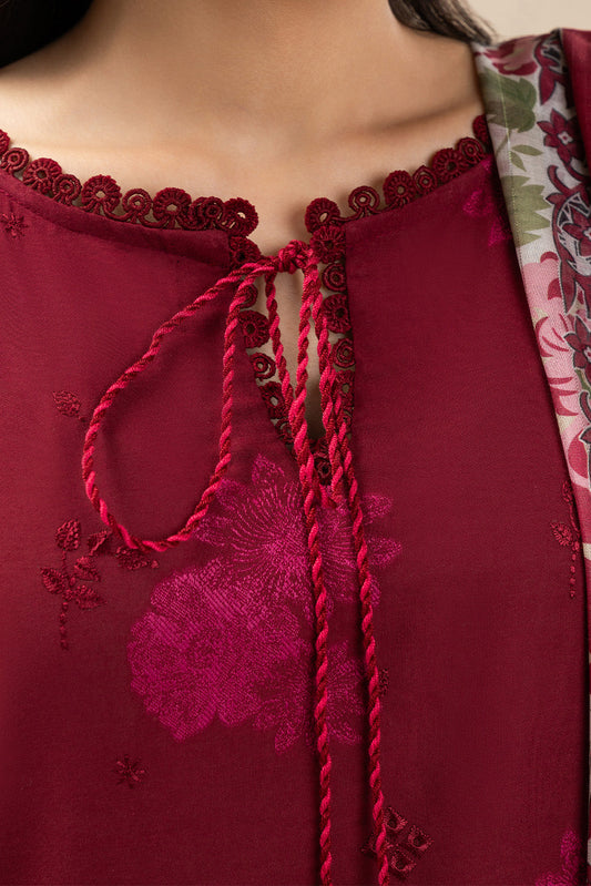 3 PIECE EMBROIDERED  JACQUARD SUIT-CARMINE PETAL (UNSTITCHED)
