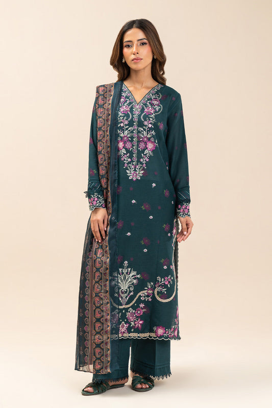 3 PIECE EMBROIDERED LAWN SUIT-MYSTIC TEAL (UNSTITCHED)
