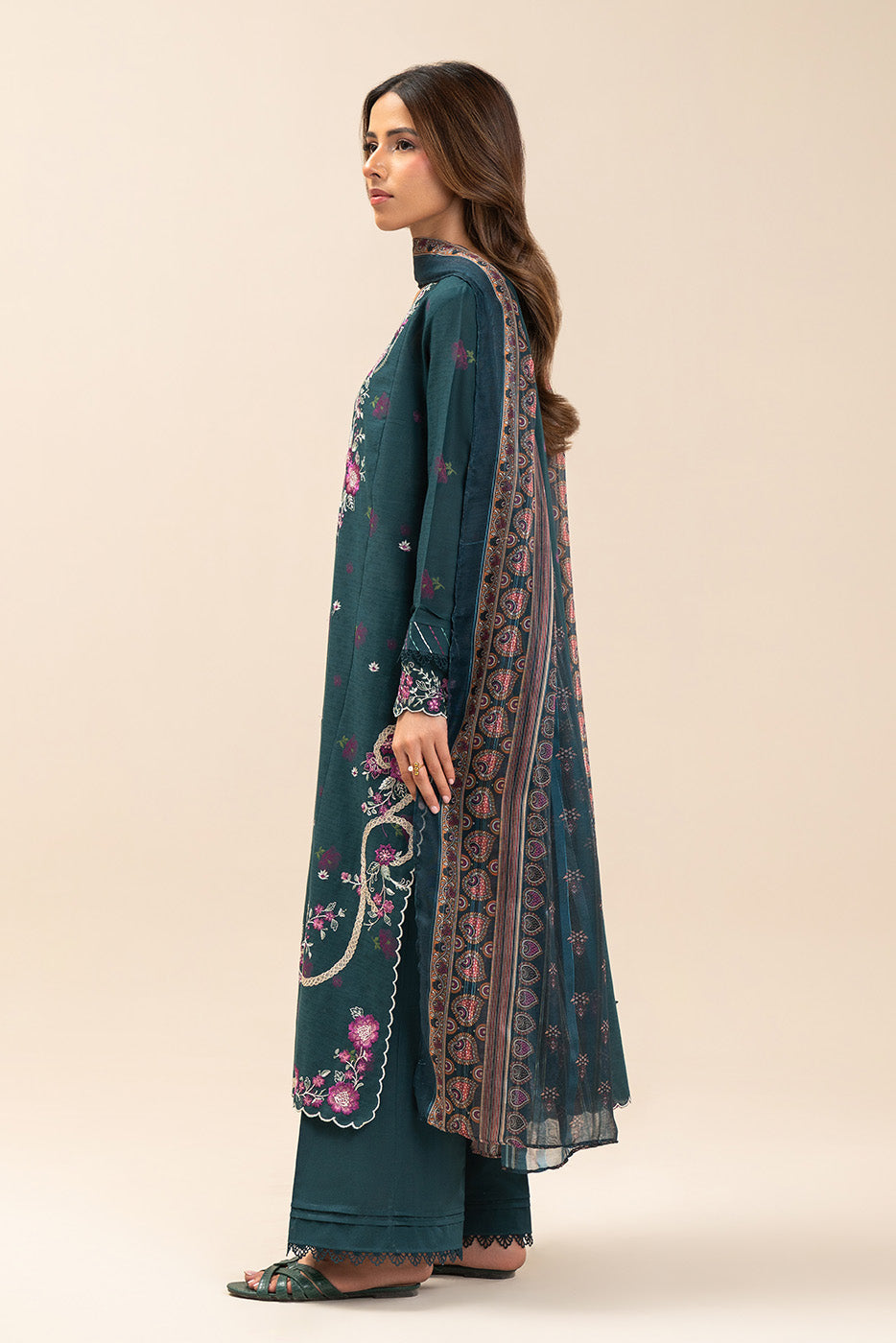 3 PIECE EMBROIDERED LAWN SUIT-MYSTIC TEAL (UNSTITCHED)