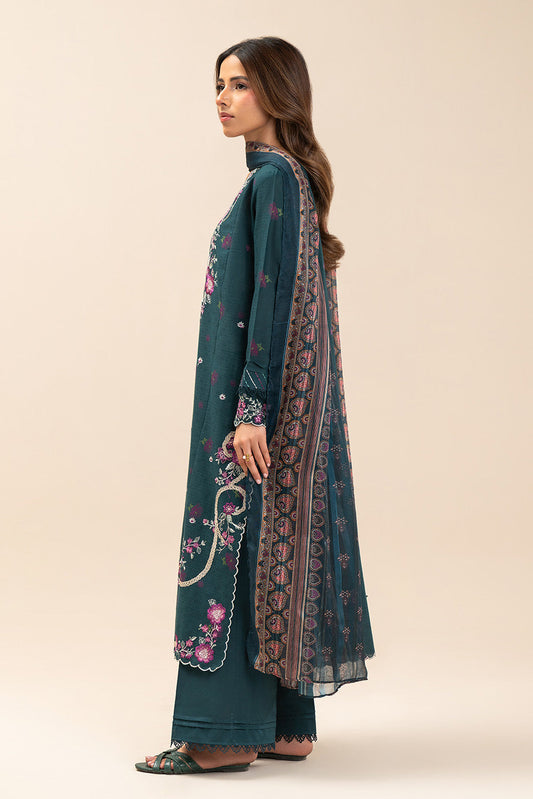 3 PIECE EMBROIDERED LAWN SUIT-MYSTIC TEAL (UNSTITCHED)