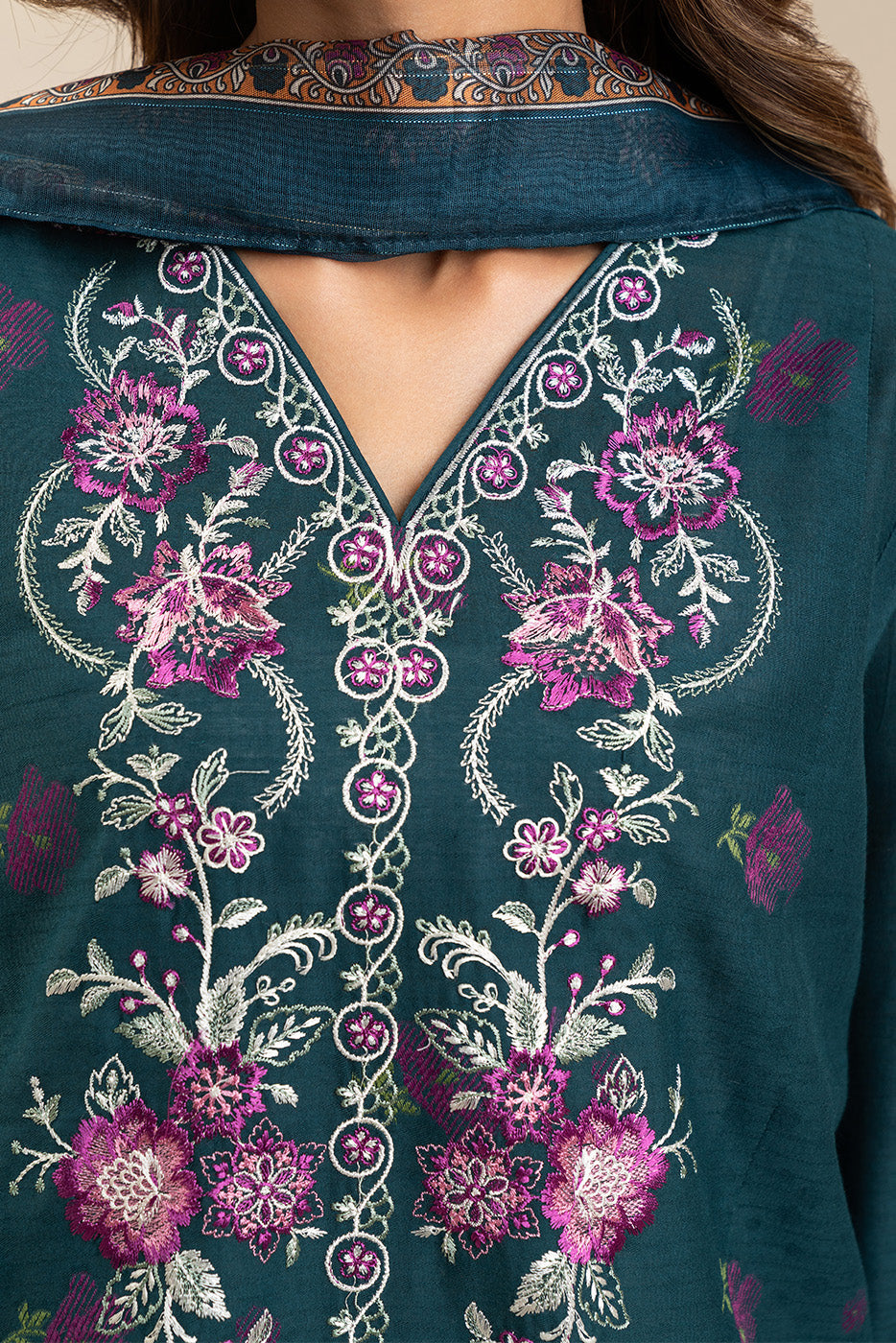 3 PIECE EMBROIDERED LAWN SUIT-MYSTIC TEAL (UNSTITCHED)