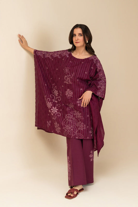 2 PICE EMBROIDERED SELF JACQUARD SUIT-FUCHSIA FLARE (UNSTITCHED)