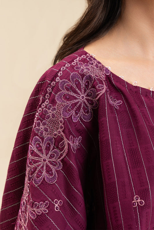 2 PICE EMBROIDERED SELF JACQUARD SUIT-FUCHSIA FLARE (UNSTITCHED)
