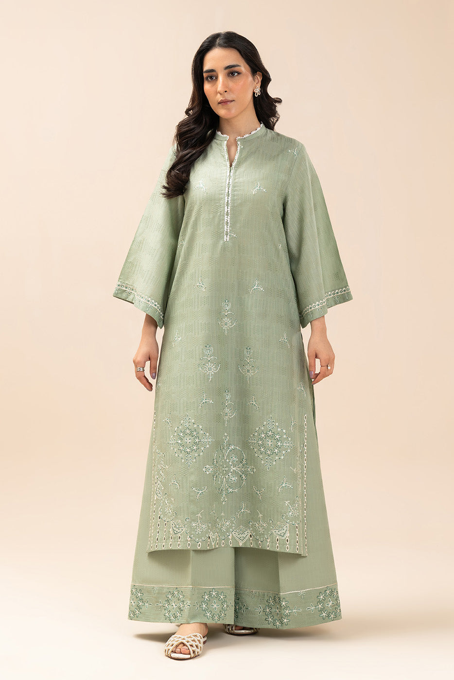 2 PIECE EMBROIDERED TEXTURED LAWN SUIT-WHIMSICAL SAGE (UNSTITCHED)