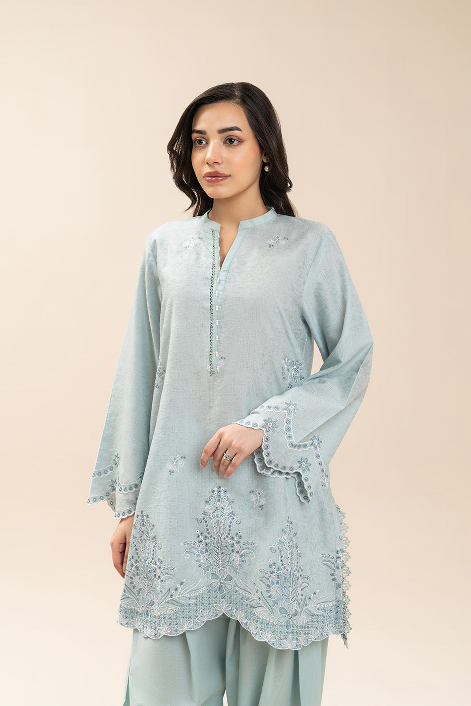 2 PIECE EMBROIDERED SELF JACQUARD SUIT-ARCTIC SERENITY (UNSTITCHED)