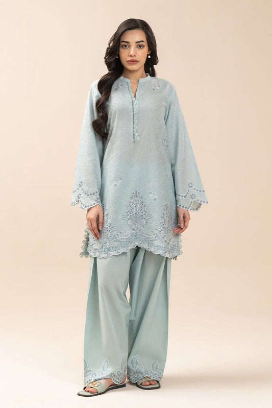 2 PIECE EMBROIDERED SELF JACQUARD SUIT-ARCTIC SERENITY (UNSTITCHED)