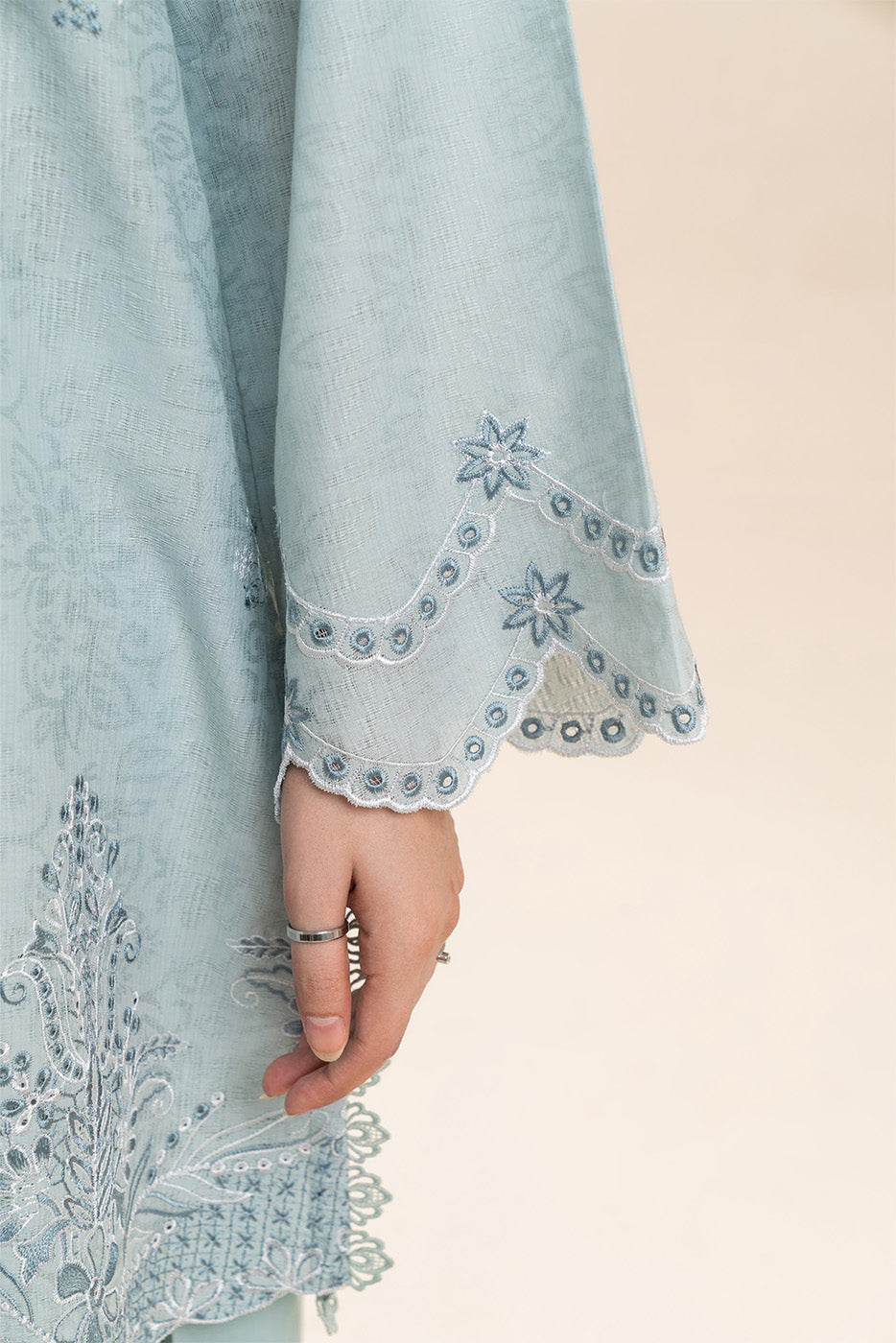 2 PIECE EMBROIDERED SELF JACQUARD SUIT-ARCTIC SERENITY (UNSTITCHED)